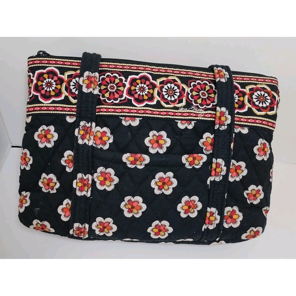 Vera Bradley Retired Pirouette Little Betsy Black Floral Shoulder Bag Purse Tote